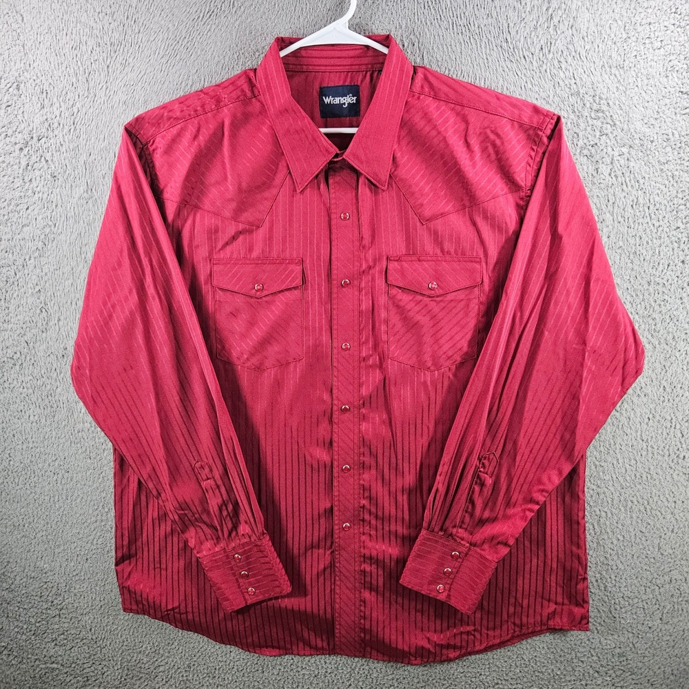 Wrangler Western Snap Shirt Mens XXL Red Tonal Stripe Long Sleeve Pearl Snap